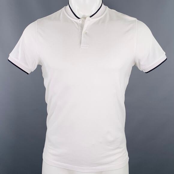 SANDRO Size S White Black Contrast Trim Cotton Collarless Polo